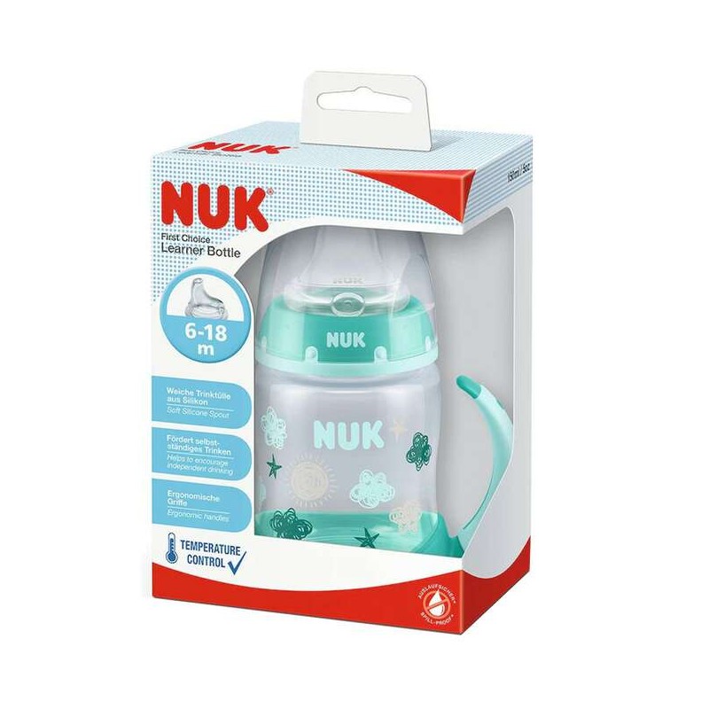 NUK ZE-114 FC Butelka 150ml z uchwytami i wskaźnikiem temperatury ustnik sil.niekapek zielona+smo.usp.6-18m Happy Days Paski