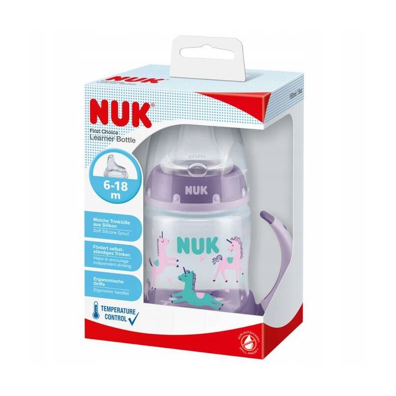 NUK ZE-105 Zestaw FC Butelka 150ml z uchwytami i wskaźnikiem temperatury+ustnik silikonowy niekapek gratis