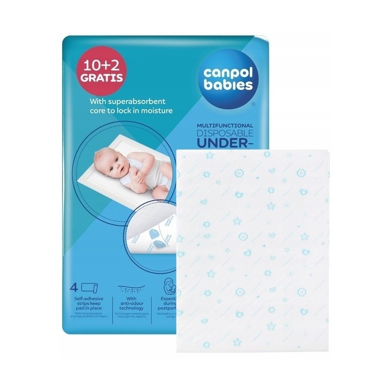 CANPOL 78/002 Wielofunkcyjne podkłady higieniczna 90x60 z przylepcem 12szt.