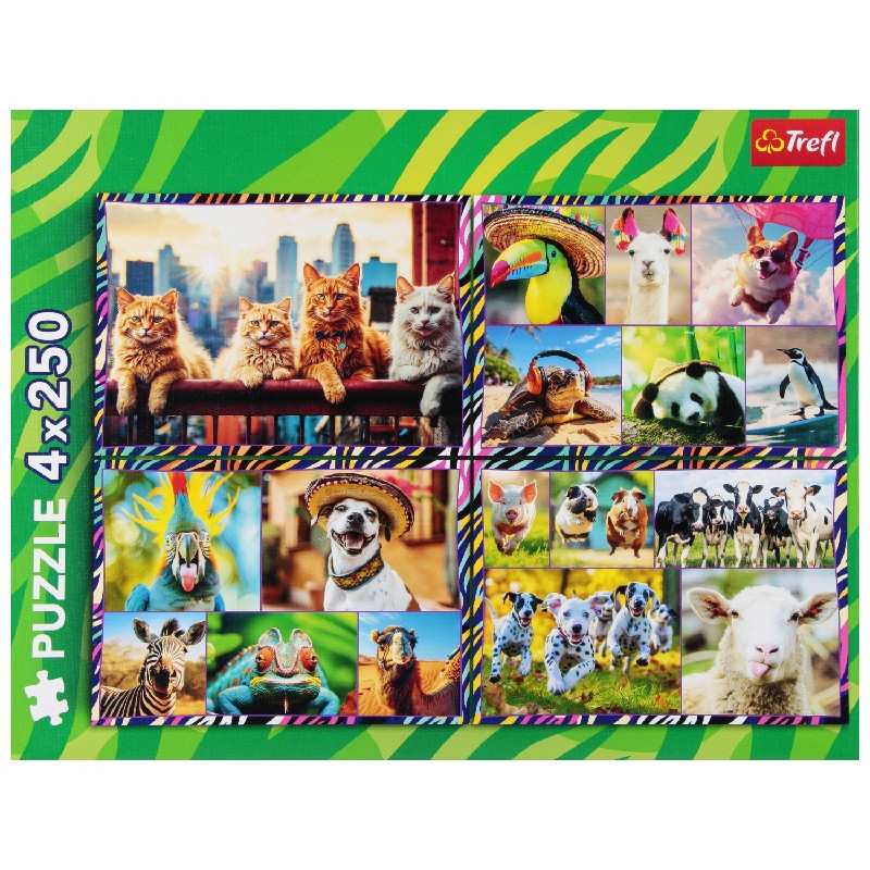 TREFL 13313 Puzzle 4x250 Zabawne zwierzaki