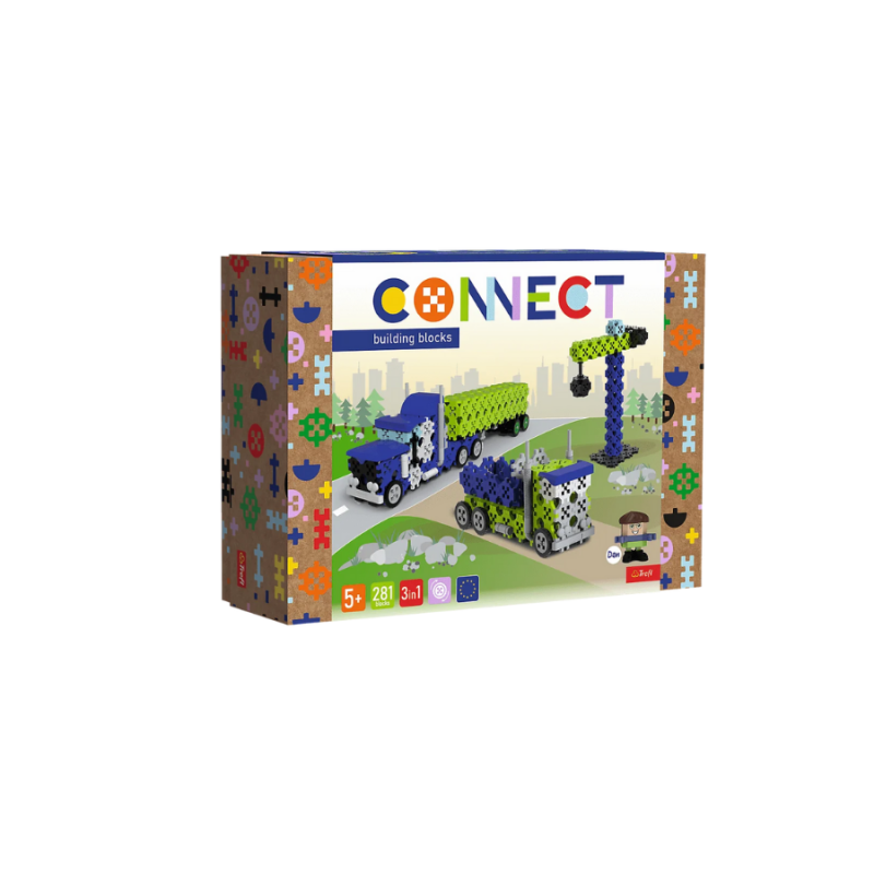 TREFL 61977 Klocki Connect 2w1 - Ciężarówka / Plac budowy