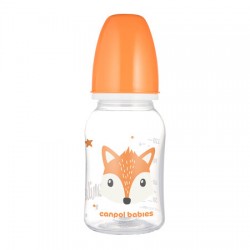 CANPOL 11/851 Butelka standardowa 120ml CUTE ANIMALS  pomarańczowa