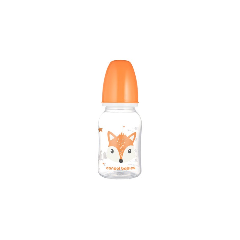 CANPOL 11/851 Butelka standardowa 120ml CUTE ANIMALS  pomarańczowa