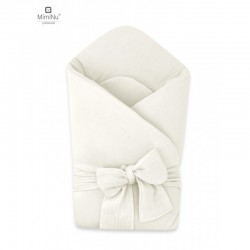 KIECZMERSKI Rożek niemowlęcy z kokardą MUŚLIN BAWEŁNA 100% śmietanka