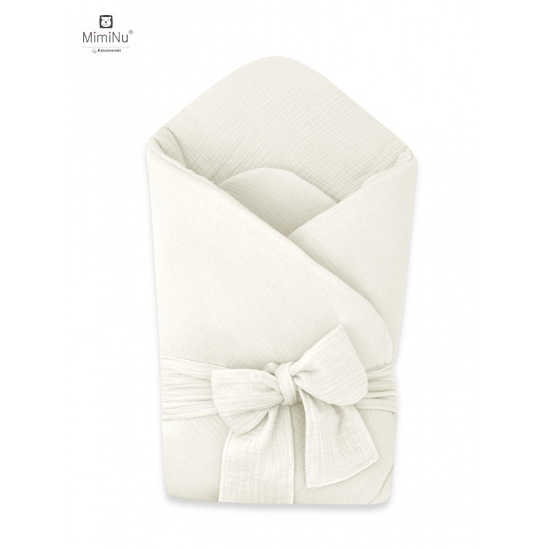 KIECZMERSKI Rożek niemowlęcy z kokardą MUŚLIN BAWEŁNA 100% śmietanka