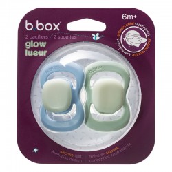 B.BOX BB300808 Smoczek silikonowy symetryczny 6m+ 2 szt glow in the dark błękit/szałwia