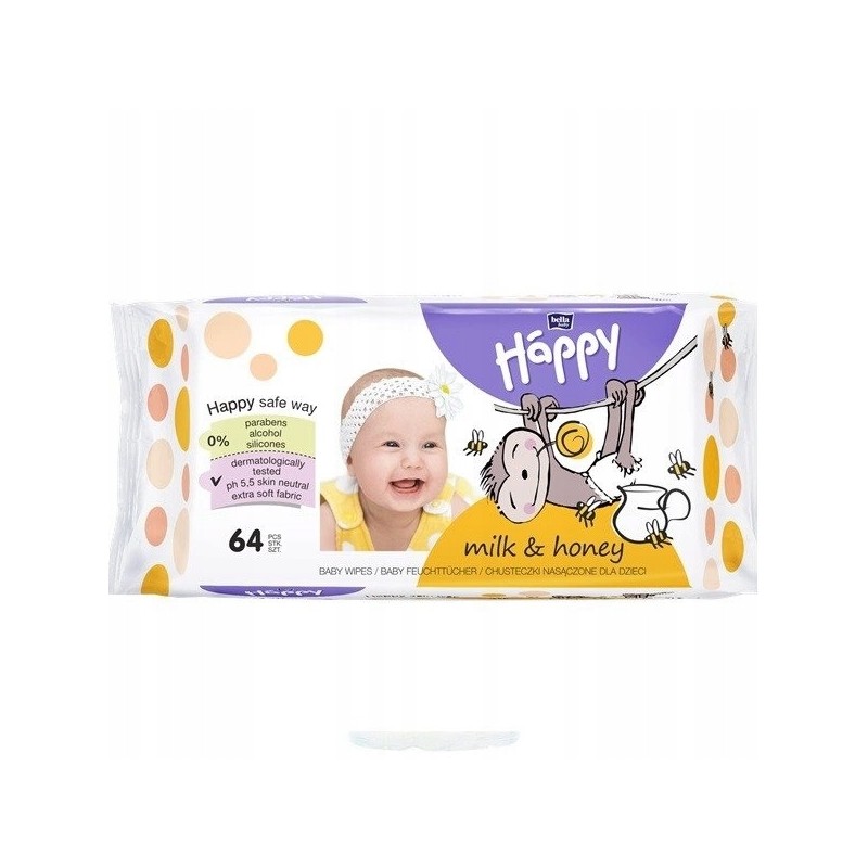 BELLA Baby Happy Chusteczki nasączone Mleko i Miód 64 szt