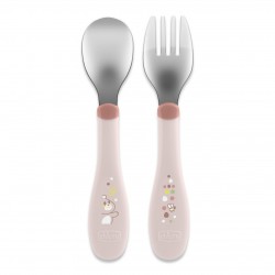 CHICCO 00016102150000 Sztućce metalowe różowe 18m+