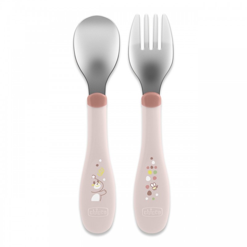 CHICCO 00016102150000 Sztućce metalowe różowe 18m+