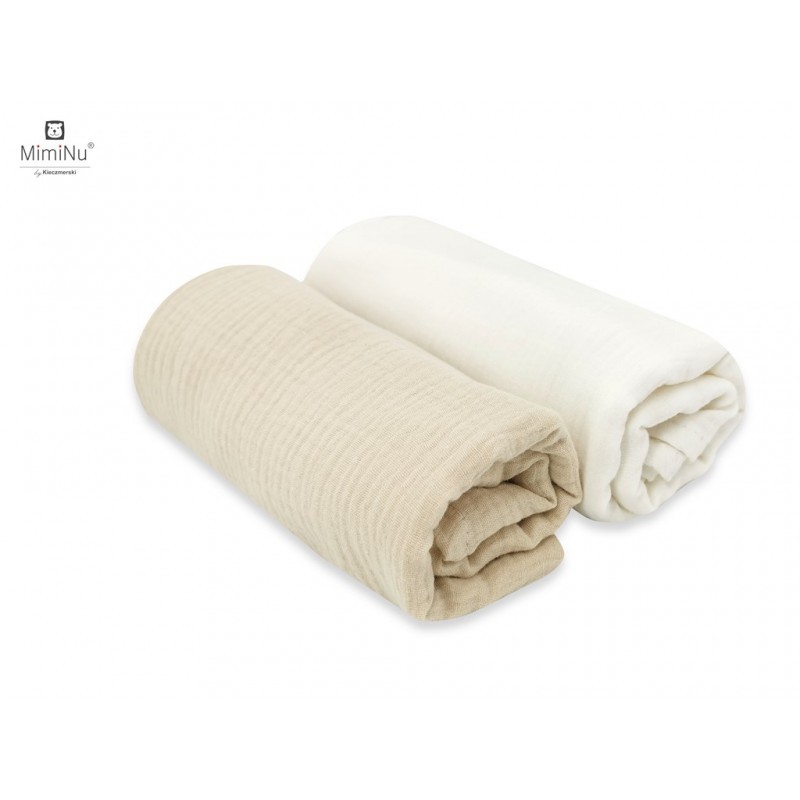 KIECZMERSKI Pieluszki 75x75 +/- 3 cm MUŚLIN BAWEŁNIANY bawełna 100% śmietanka/ciepły beż 2-pak