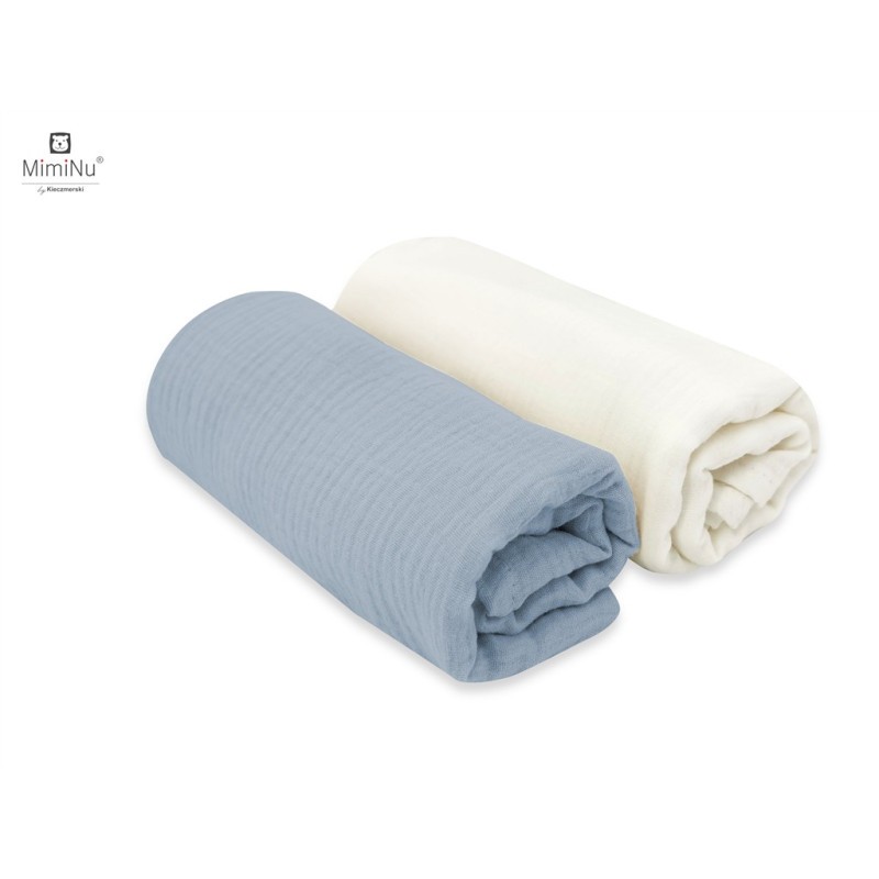 KIECZMERSKI Pieluszki 75x75 +/- 3 cm MUŚLIN BAWEŁNIANY bawełna 100% śmietanka/jeans 2-pak