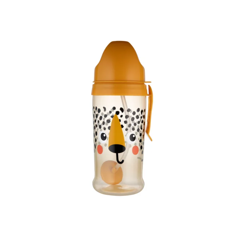 CANPOL 56/510 Bidon niekapek z rurką i odważnikiem BabiesBoo gepard orange
