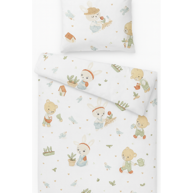 BABY 01627 Kołdra i poduszka dla przedszkolaka 135x100 40x60 Miś Ogrodnik