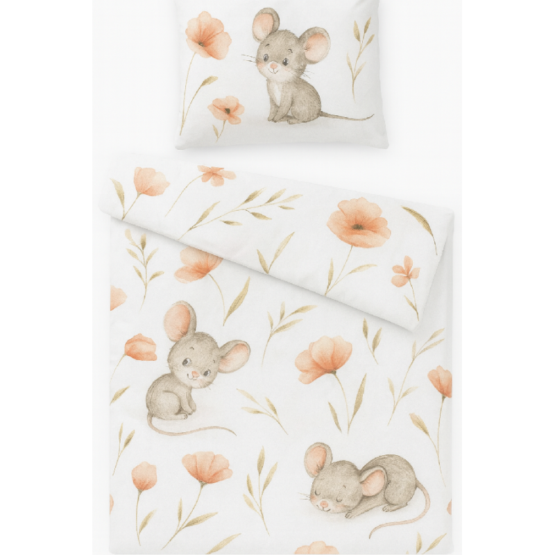 BABY 01628 Kołdra i poduszka dla przedszkolaka 135x100 40x60 Polna Mysz