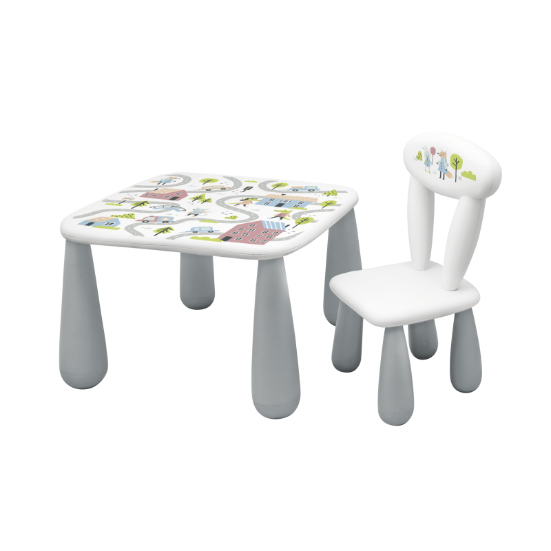 MALTEX SET LUNA TOWN Stolik dla dzieci + krzesełko biały/szary