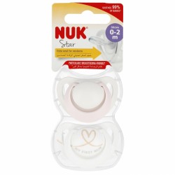 NUK 730690 Smoczek uspokajający silikonowy 0-2m STAR różowy/biały 549041