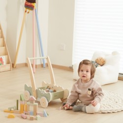 VIGA 44278 Drewniany wózek na klocki Pchacz