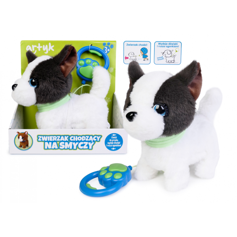 ARTYK 185595 Piesek chodzący na smyczy biało-czarny
