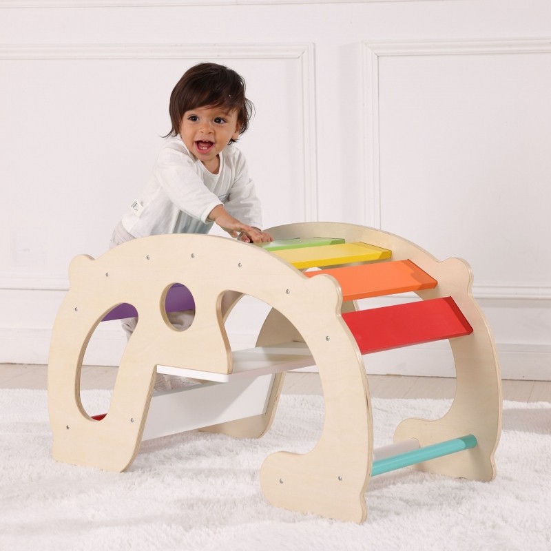 WOOPIE 58205 GREEN Drewniany Tęczowy Bujak i Mostek 2w1