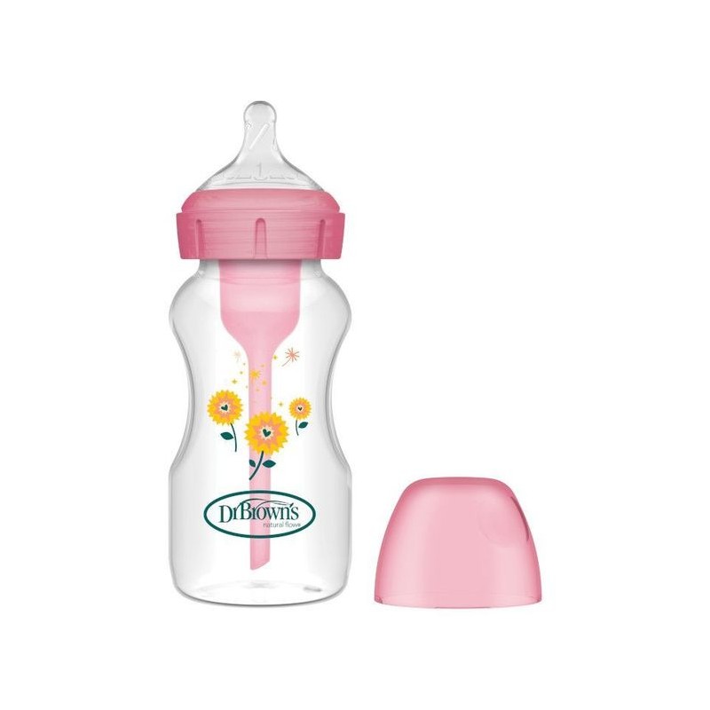 WB91801 BUTELKA SZEROKA SZYJKA 270ML OPTIONS PLUS RÓŻOWA SŁONECZNIKI