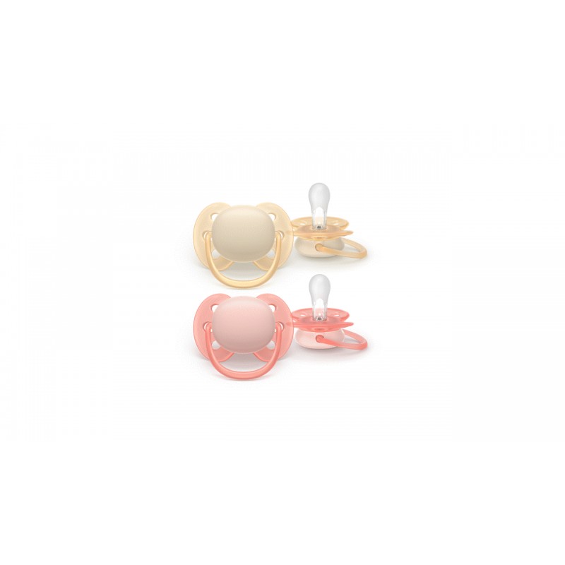 AVENT SCF091/38 Smoczek Ultra Soft 0-6m 2 szt. żółty/koral