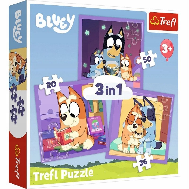 TREFL 34895 Puzzle 3w1 Poznaj Bluey