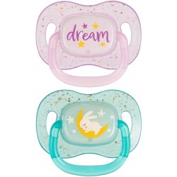 CANPOL 34/942 Smoczek uspokajający silikonowy 0-6m symetryczny NightGlow 2 szt róż