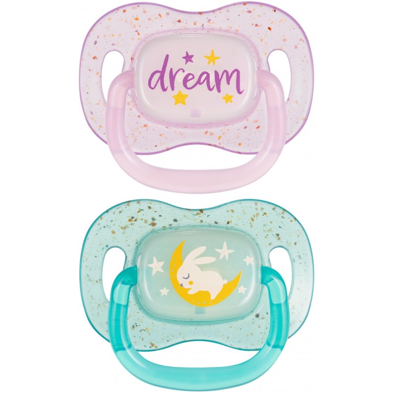 CANPOL 34/943 Smoczek uspokajający silikonowy 6-18m symetryczny NightGlow 2 szt róż