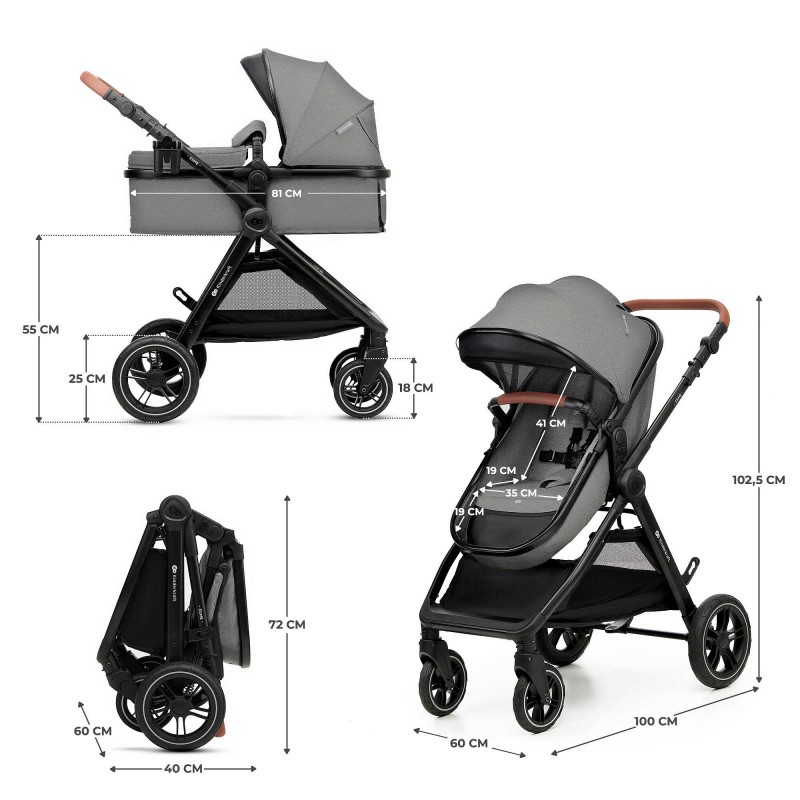 KINDERKRAFT Wózek wielofonkcyjny ESME 3w1 Moonlight Grey + MINK PRO 2