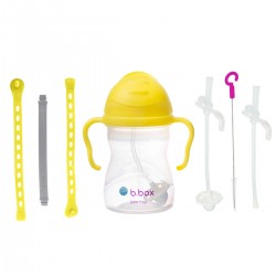 B.BOX 62610 Zestaw na start 3w1 -bidon ze słomką 240ml cytrynowy + smycz Lemon Sherbet + zapasowe słomki