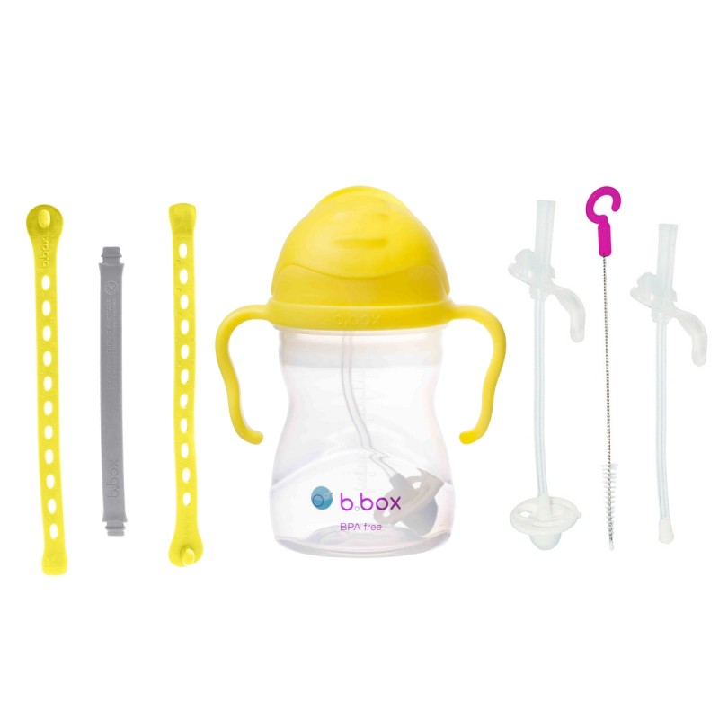 B.BOX 62610 Zestaw na start 3w1 -bidon ze słomką 240ml cytrynowy + smycz Lemon Sherbet + zapasowe słomki