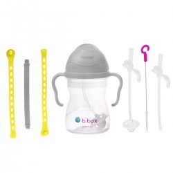 B.BOX 62627 Zestaw na start 3w1- bidon ze słomką240ml szary + smycz Lemon Sherbet + zapasowe słomki