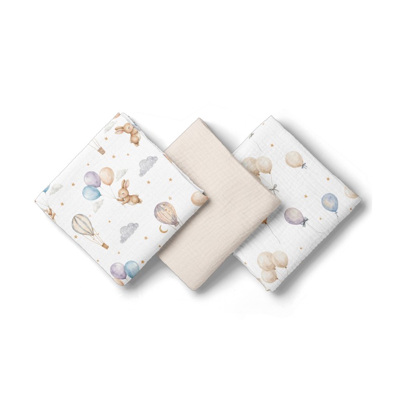 3008 PIELUSZKI MUŚLINOWE 70X70 3-PACK BEŻ BL300