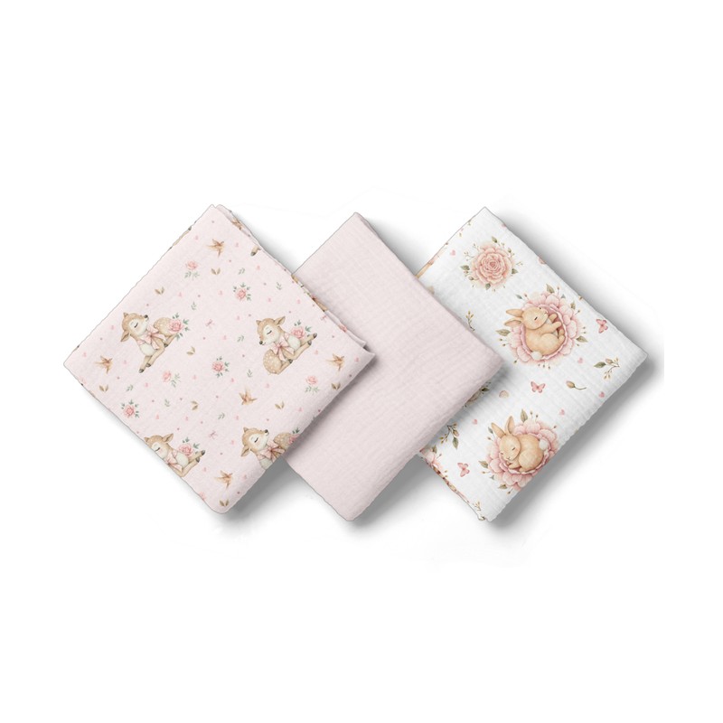 3039 PIELUSZKI MUŚLINOWE 70X70 3-PACK RÓŻ BL303