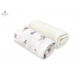 KIECZMERSKI Pieluszki 75x75 cm MUŚLIN bawełna 100% śmietanka / listki 2-pak