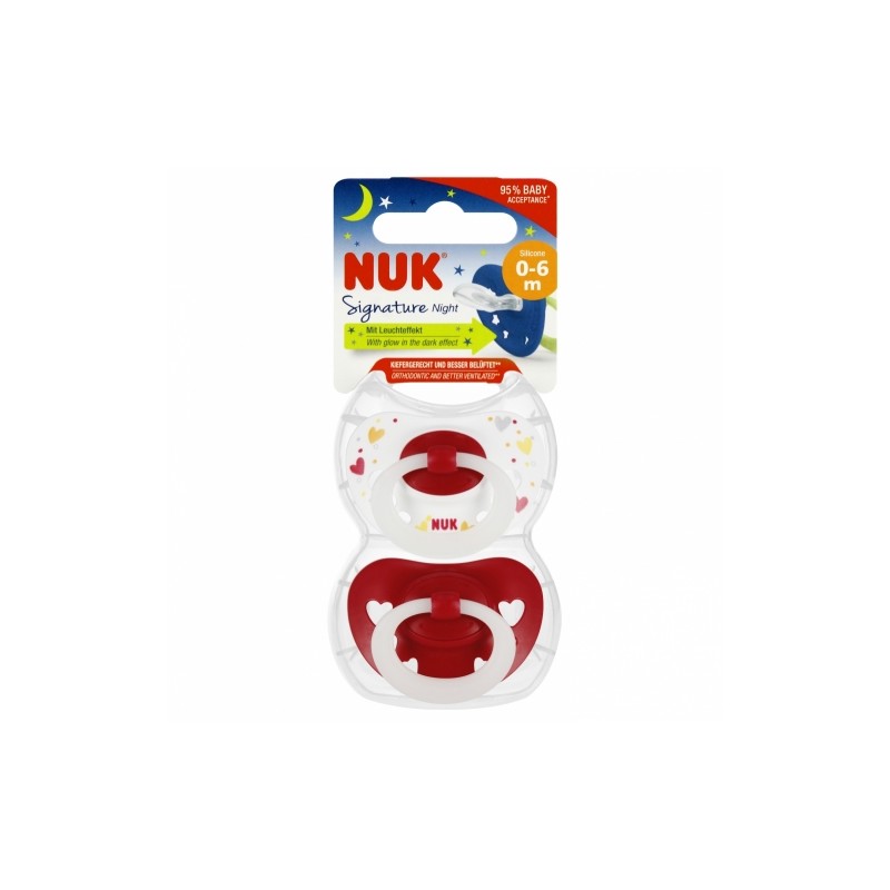 NUK 175270 Smoczek uspokajający 2 el. 0-6m signature NIGHT czerwony