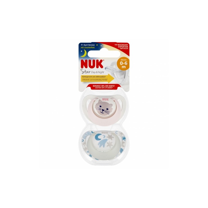 NUK 175286 Smoczek uspokajający 2 el. 0-6m D&N CAT różowy/biały