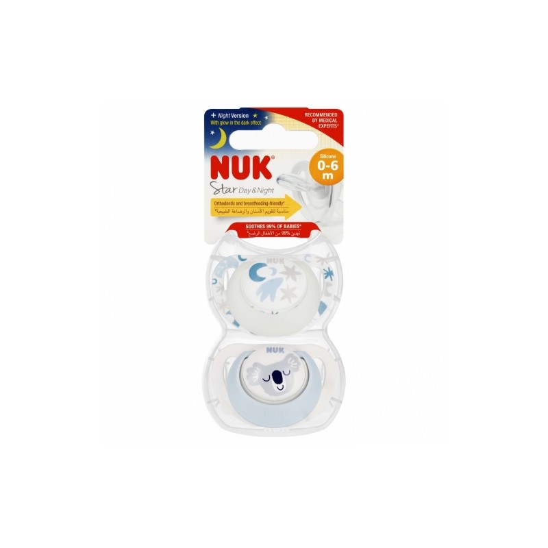 NUK 730692 Smoczek uspokajający 2 el. 0-6m STAR D&N biały/niebieski