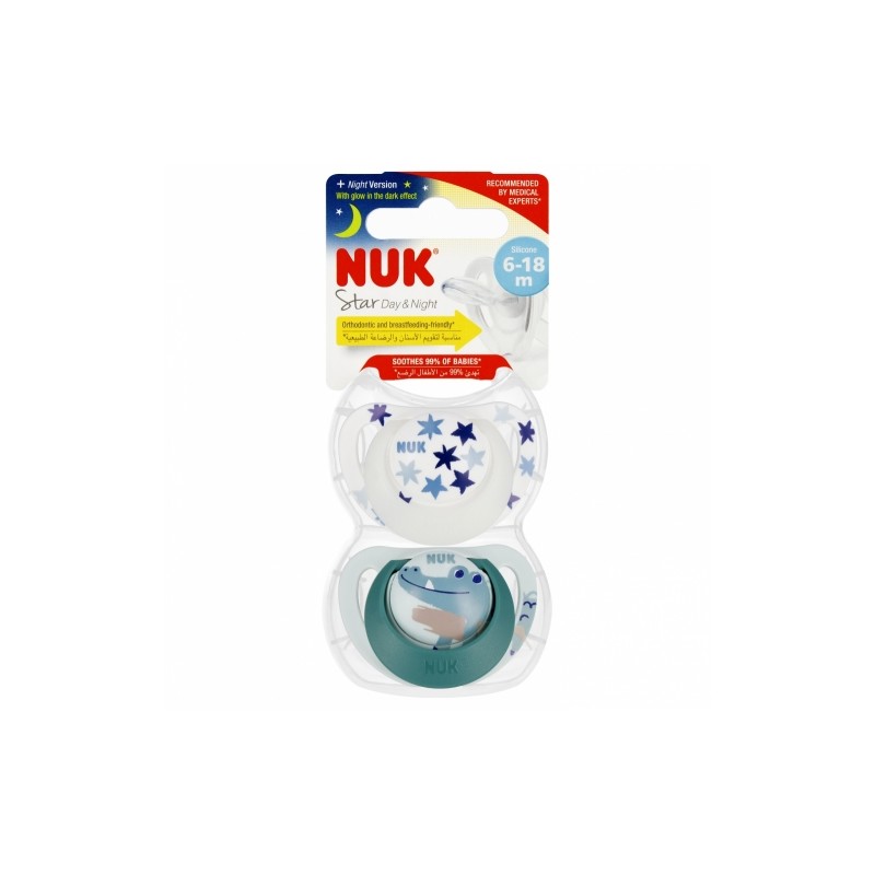 NUK 736727 Smoczek uspokajający 2 el. 6-18m Star D&N zielony/biały