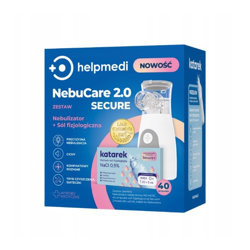 HELPMEDI Katarek NebuCare 2.0 Secure Nebulizator + sól fizjologiczna NOWOŚĆ