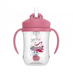 Dr.Browns TC91011 Kubek Pierwsza Słomka  270ml różowy Królik +6m