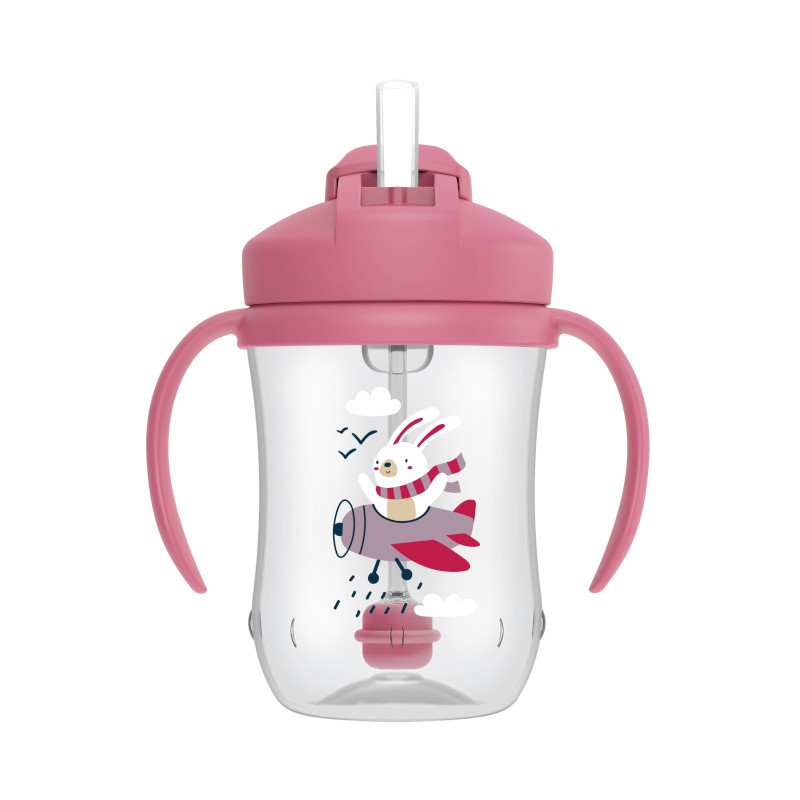 Dr.Browns TC91011 Kubek Pierwsza Słomka  270ml różowy Królik +6m