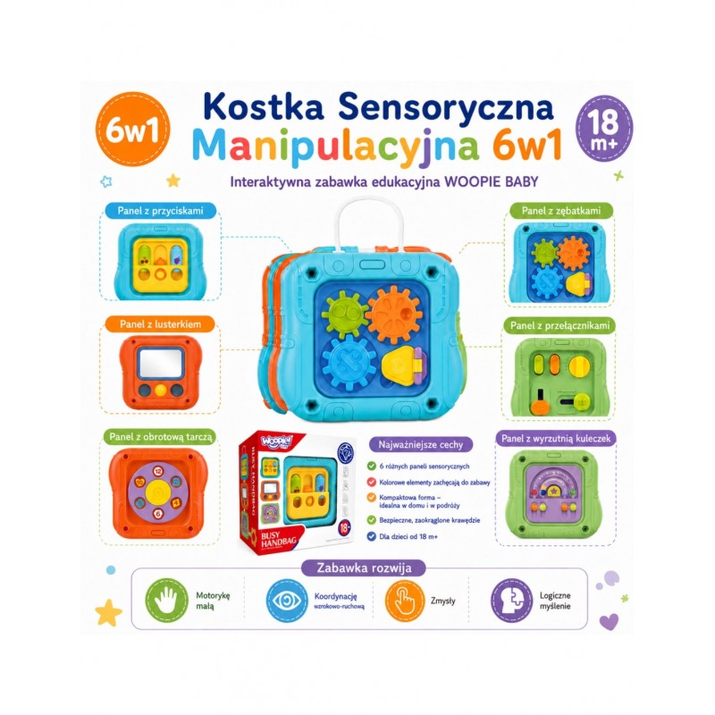 WOOPIE BABY 59387 Kostka sensoryczna manipulacyjna 6w1