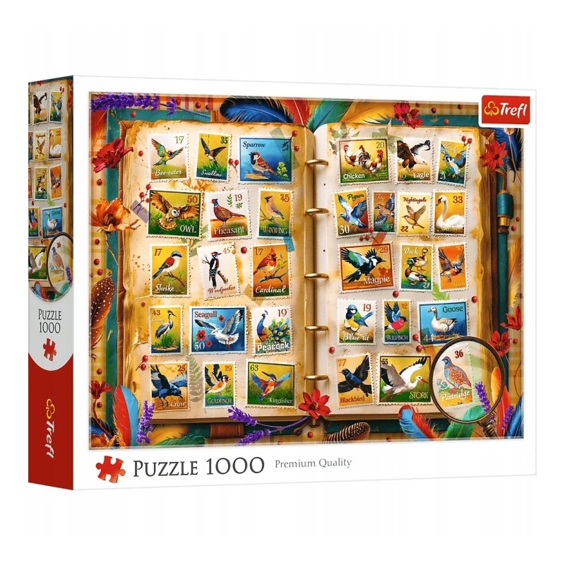 TREFL 10979 Puzzle 1000 Kolekcja znaczków-atlas ptaków