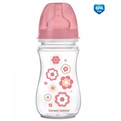 CANPOL 35/217 Butelka szerokootworowa antykolkowa Easystart Newborn Baby 240 ml różowe kwiatki