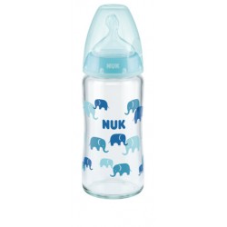 NUK 745121 Butelka FC+ szklana 240 ml ze wskaźnikiem temperatury smoczek silikonowy 0-6m