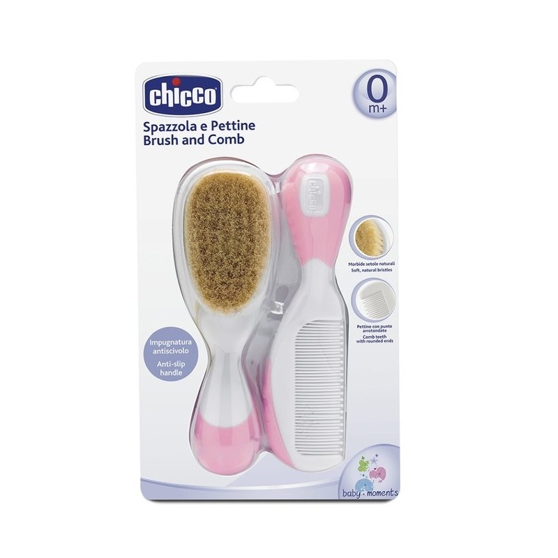 CHICCO 00006569100000 Szczotka+grzebień naturalne włosie róż