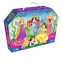 TREFL 53017 Puzzle 70 glitter w kuferku - Wesołe Księżniczki