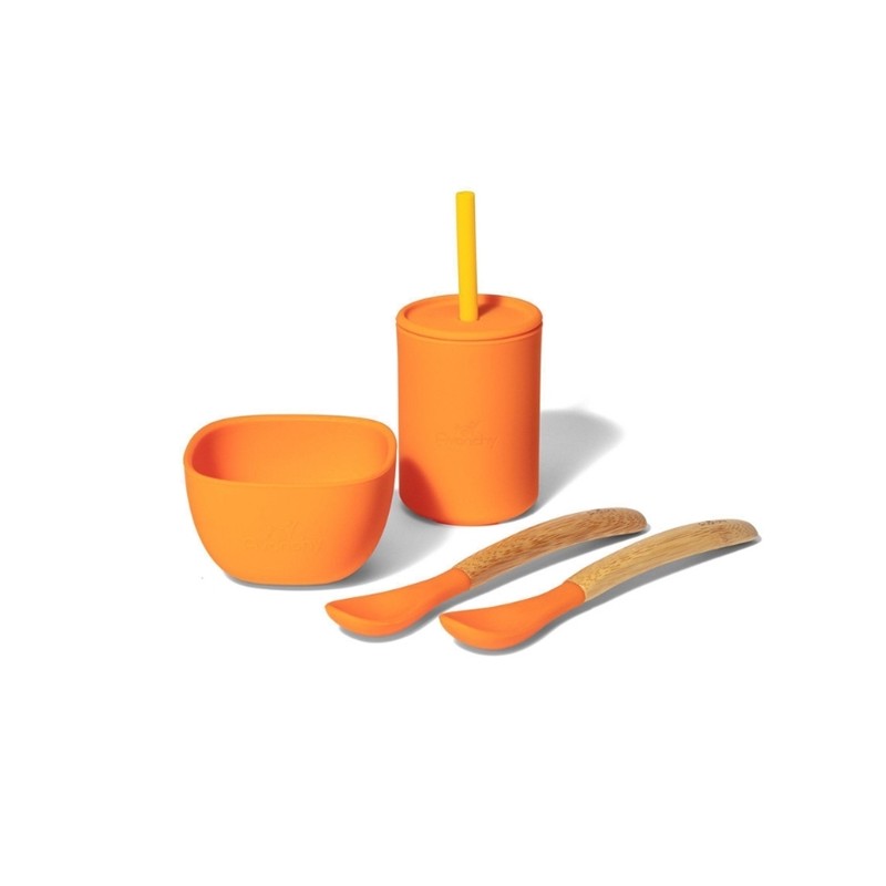 Avanchy La Petite Silikonowy Zestaw Obiadowy dla Dziecka Orange