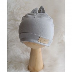 BABY 01577 Czapka niemowlęca z uszami jersey Grey 6-9m